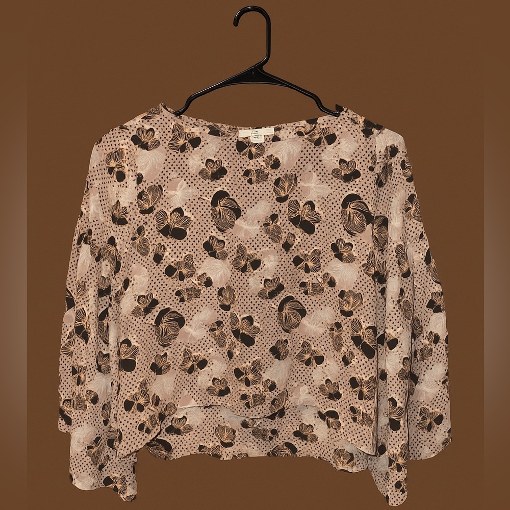 Bar III Floral Bell-Sleeve Blouse • Size XS • Polka-Dot & Blush Floral Print